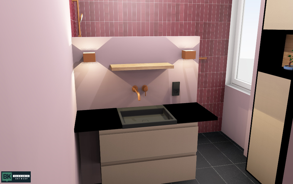 3D ontwerp roze badkamer
